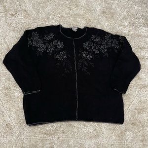 tiara florel international black emboiderred sweater